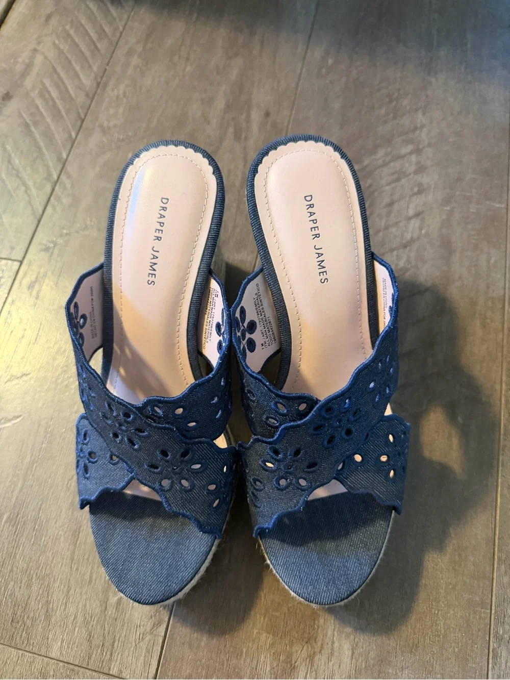 Draper James Navy Eyelet Slide Mules